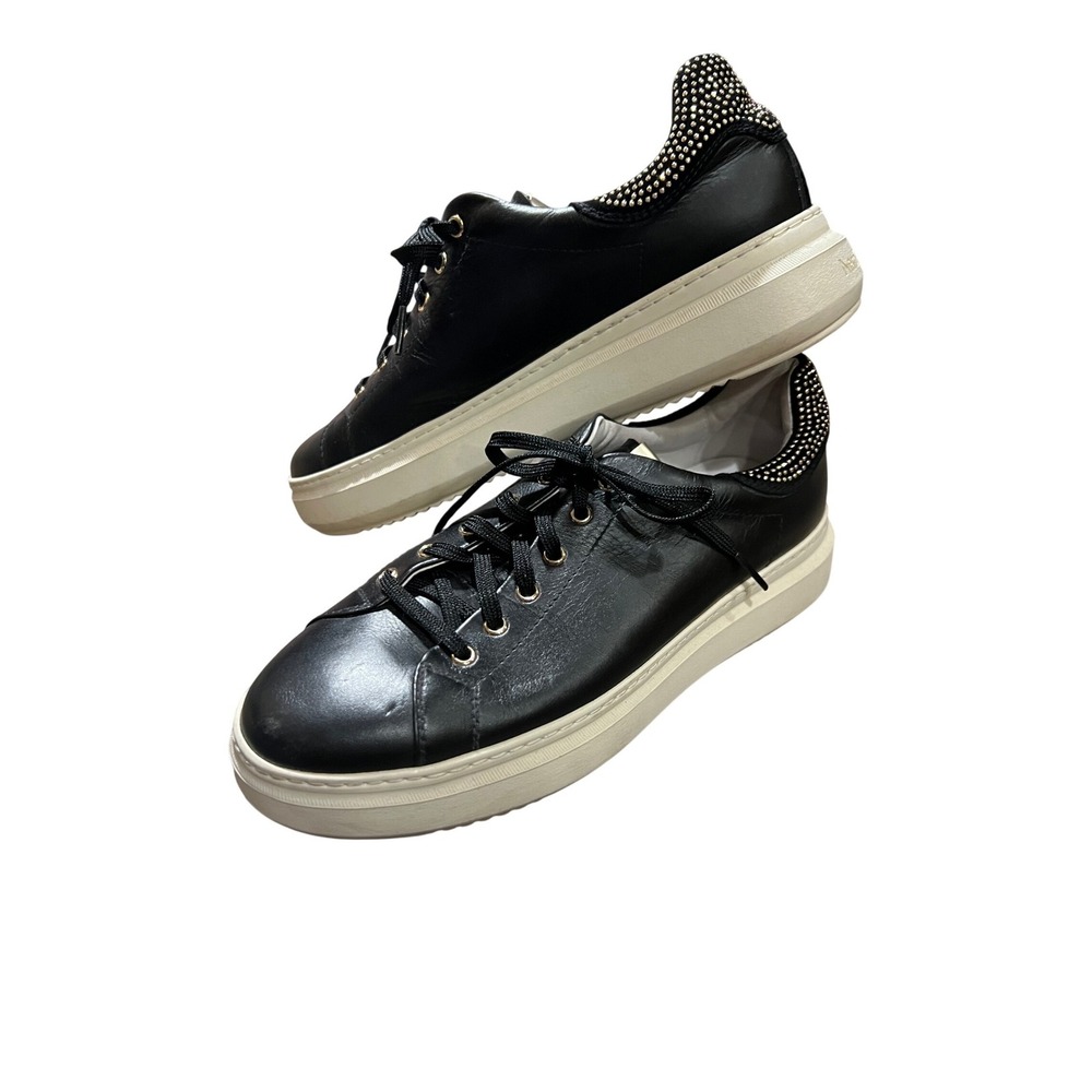 NeroGiardini‎ Black Leather Studded Platform Sneakers Made in Italy EU 40 Luxury